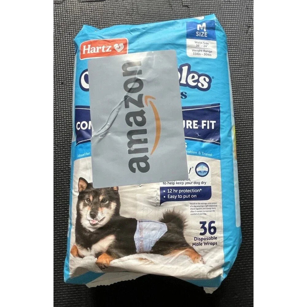 Disposable Male Dog Wraps Medium 36 Count Stretchy Waistband Hartz Comfitables
